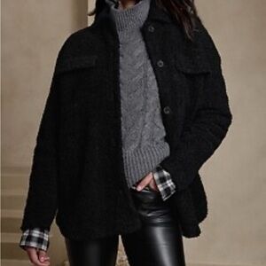 Banana Republic Sherpa Shacket black size XXS petite. 100% polyester NWT